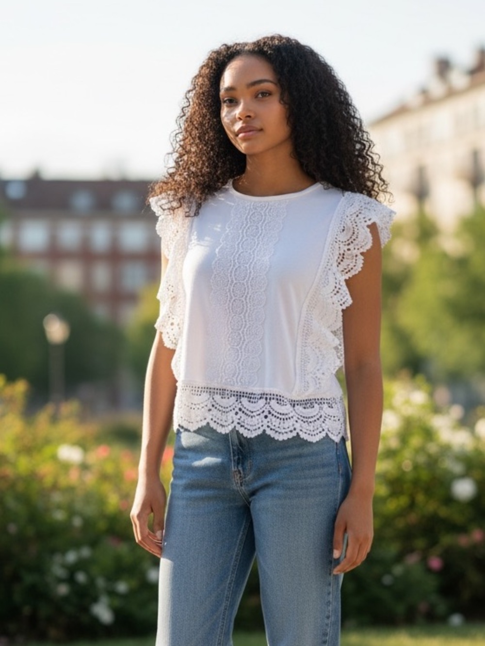 Glo Fashion London Top S/M White Knit Crochet Lace Cropped Sleeveless Excellent‎